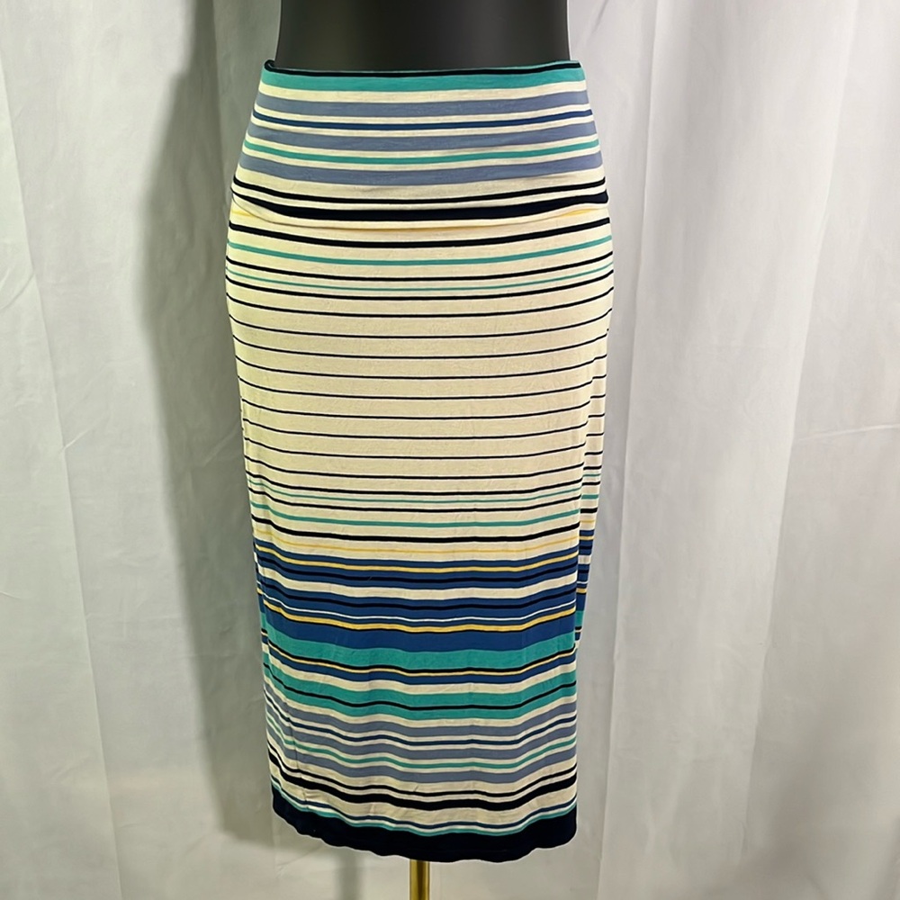 NWT Max Studio Colorful Striped Jersey Knit Foldover Waist Midi Skirt